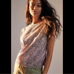 NWT Anthropologie Sequin Sleeveless Top - Pink